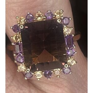 Ametrine Amethyst Citrine Sterling Silver Ring Size 7.75